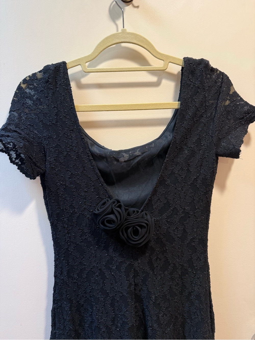 Lanz Vintage Black Lace Dress with Rosette Detail on Back